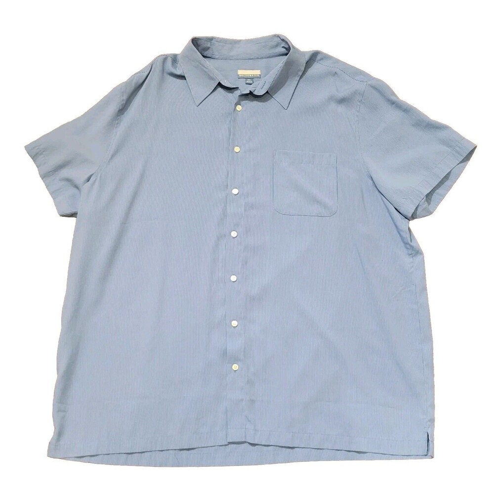 Button Up Short Sleeve Shirt Mens XXL Blue & White Micro Striped Collared Basic